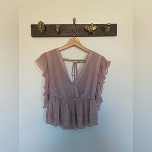 Pink Flutter Sleeve Crop Top